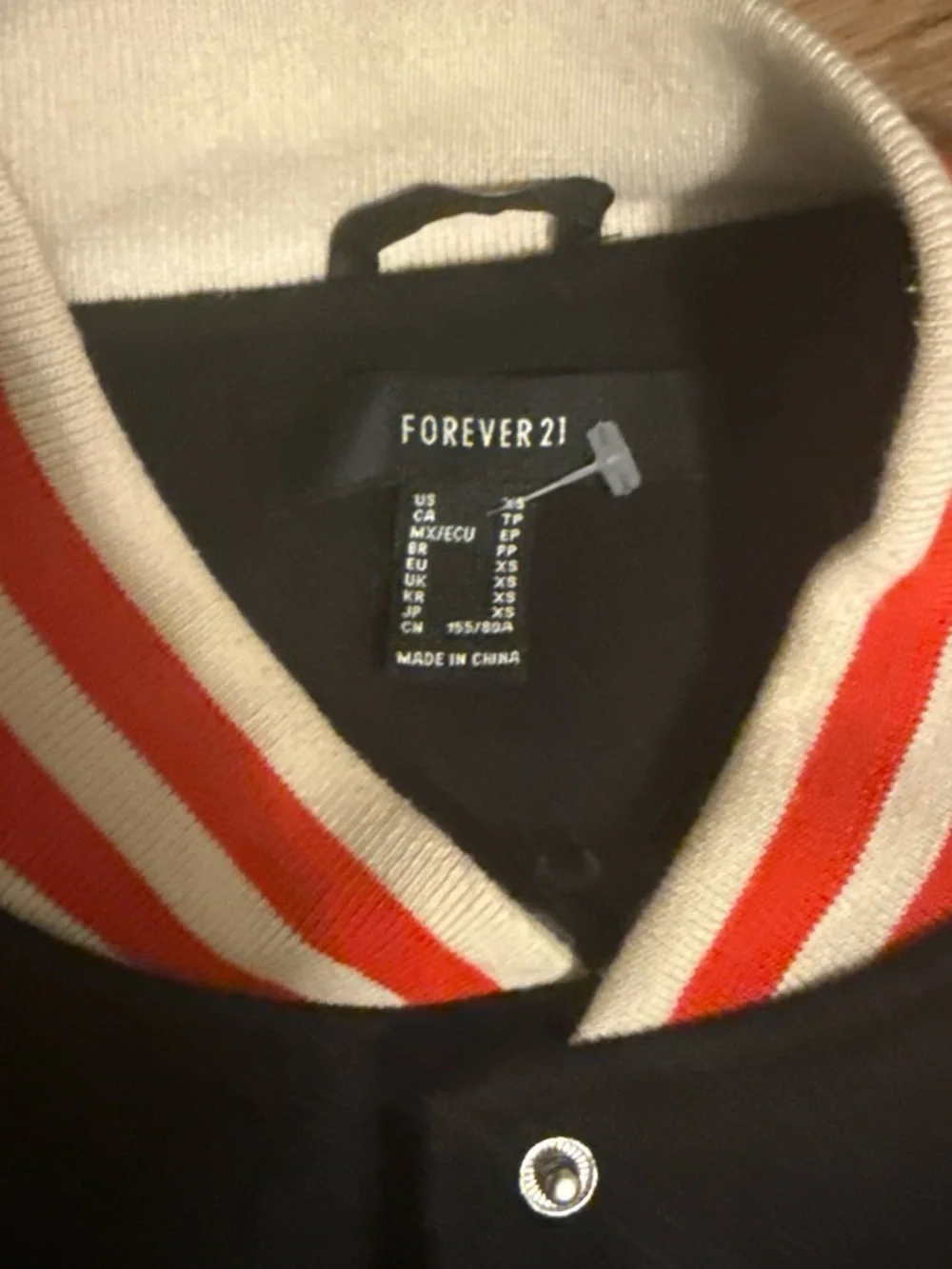 Forever 21 Black and White Varsity Jacket with Red Trim